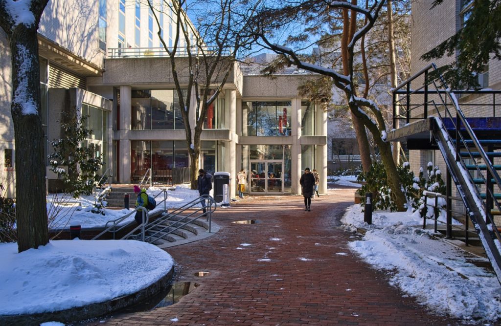 Northeastern campus in the winter